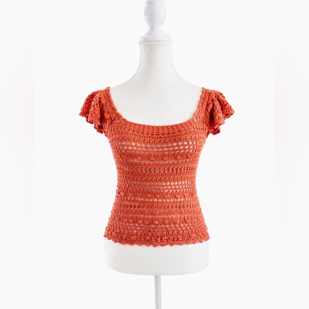 Ryegrass Crochet Knit Ruffle Sleeve Top XS NWT